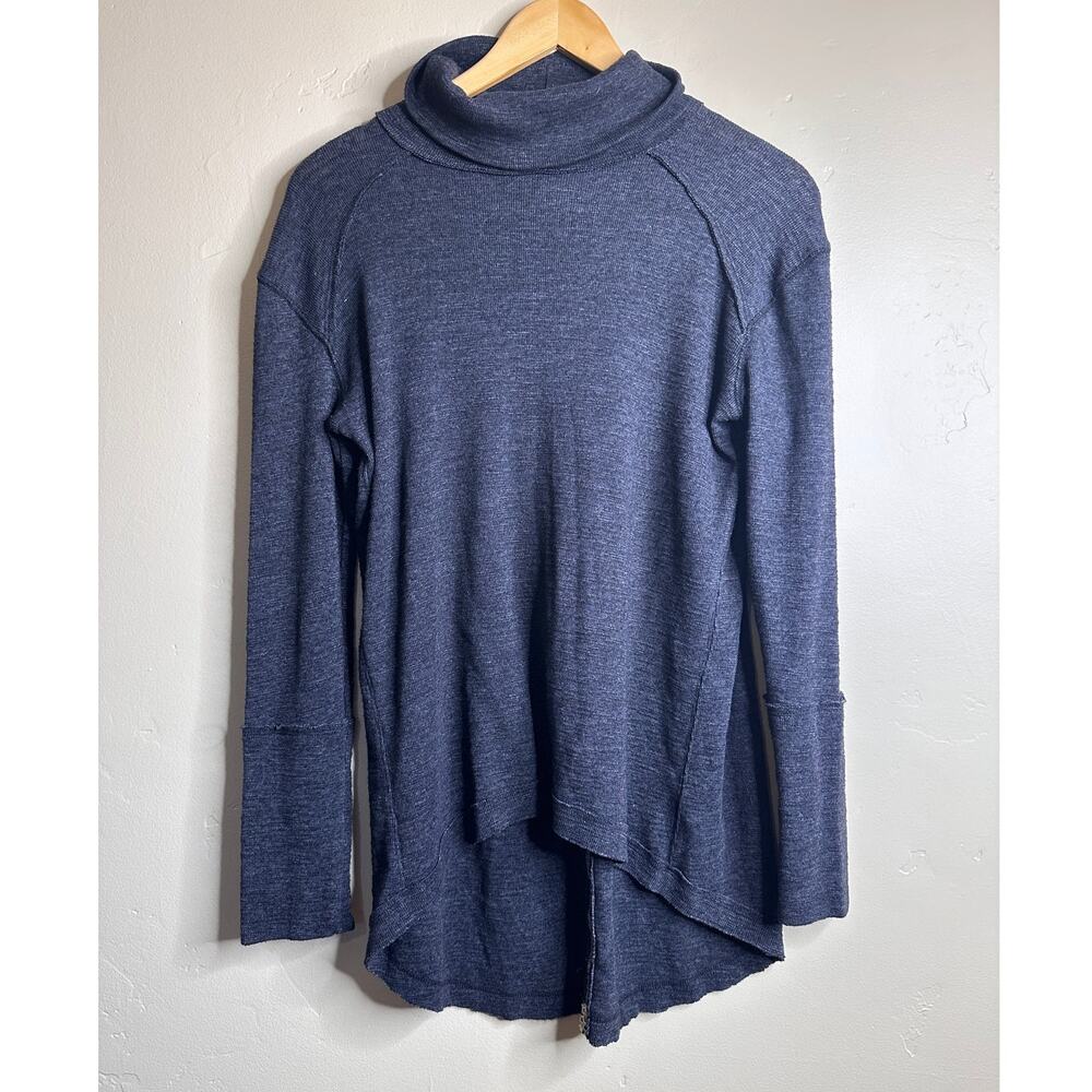 We The Free High Low Pullover Gray Cowlneck Long Sleeve with Lace Tunic